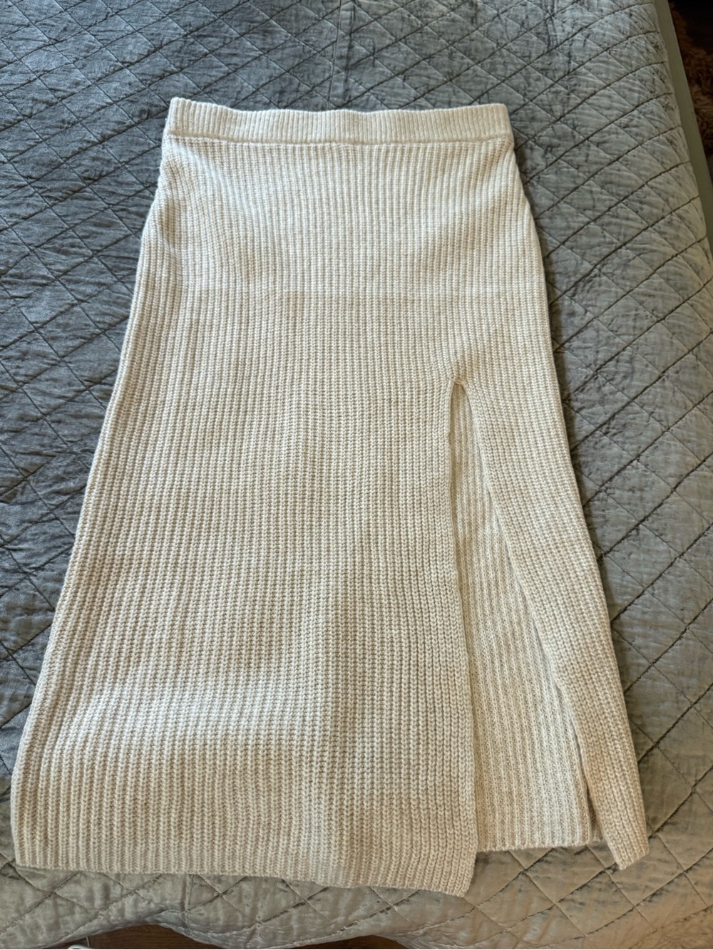 HYFVE Cream Ribbed Maxi Skirt with Side Slit